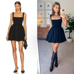 LPA Giovanna Mini Dress Black LBD Tafetta Full Skirt Pockets Revolve SZ M